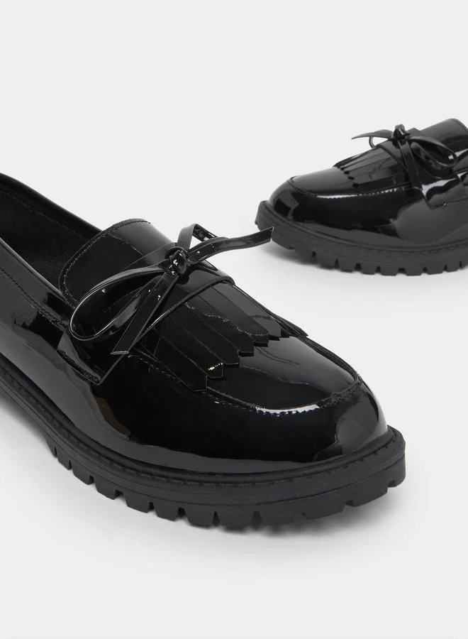 Take Two  Solid Chunky Heel Patent Leather Loafers for Women | Best Price UAE